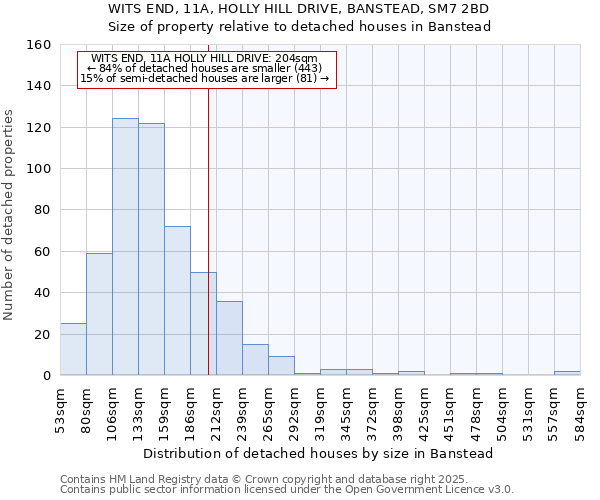 WITS END, 11A, HOLLY HILL DRIVE, BANSTEAD, SM7 2BD: Size of property relative to detached houses houses in Banstead