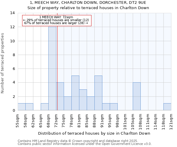 1, MEECH WAY, CHARLTON DOWN, DORCHESTER, DT2 9UE: Size of property relative to terraced houses houses in Charlton Down