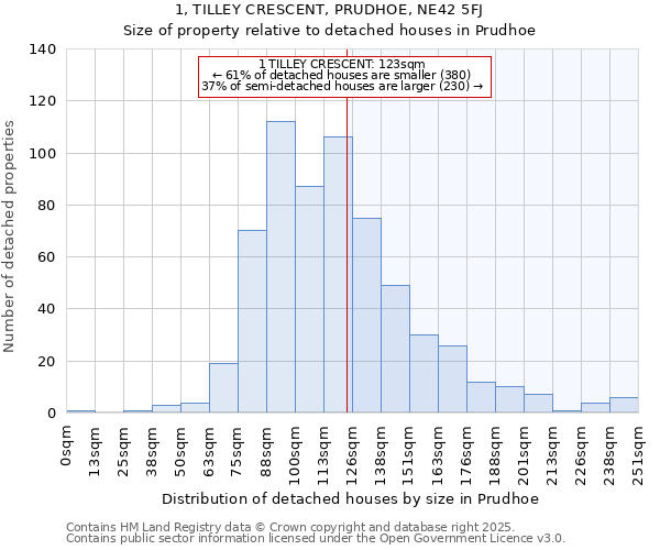 1, TILLEY CRESCENT, PRUDHOE, NE42 5FJ: Size of property relative to detached houses houses in Prudhoe