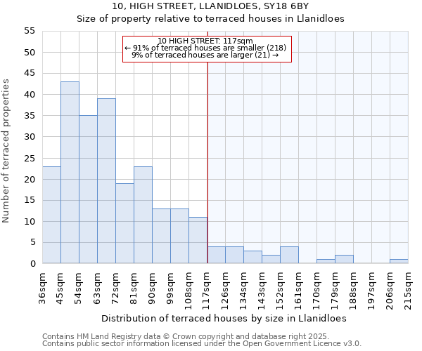 10, HIGH STREET, LLANIDLOES, SY18 6BY: Size of property relative to terraced houses houses in Llanidloes