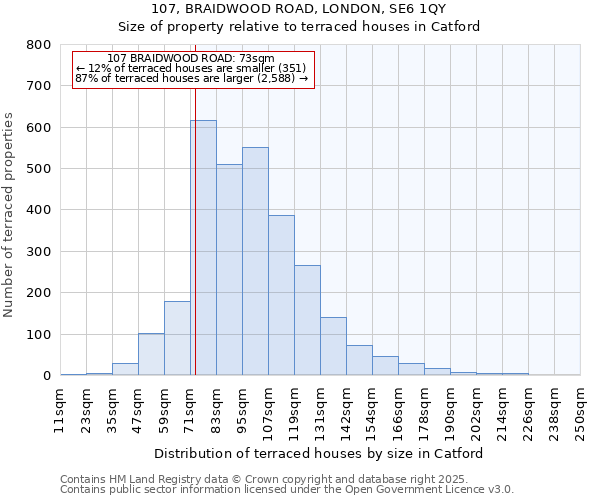 107, BRAIDWOOD ROAD, LONDON, SE6 1QY: Size of property relative to terraced houses houses in Catford