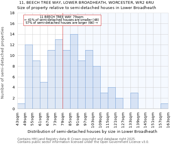 11, BEECH TREE WAY, LOWER BROADHEATH, WORCESTER, WR2 6RU: Size of property relative to semi-detached houses houses in Lower Broadheath