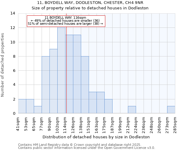 11, BOYDELL WAY, DODLESTON, CHESTER, CH4 9NR: Size of property relative to detached houses houses in Dodleston