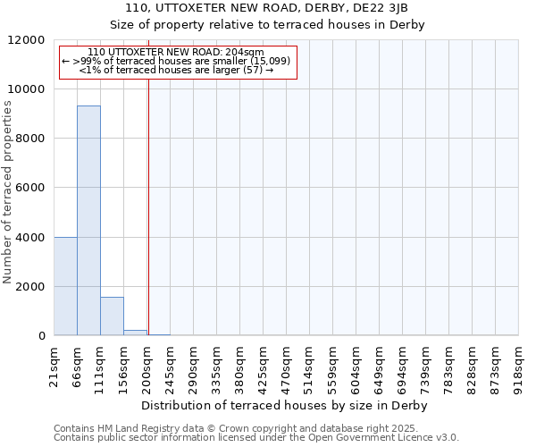 110, UTTOXETER NEW ROAD, DERBY, DE22 3JB: Size of property relative to terraced houses houses in Derby