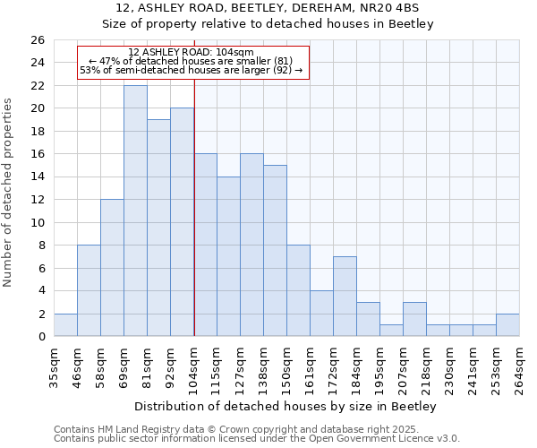 12, ASHLEY ROAD, BEETLEY, DEREHAM, NR20 4BS: Size of property relative to detached houses houses in Beetley