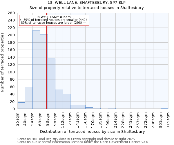 13, WELL LANE, SHAFTESBURY, SP7 8LP: Size of property relative to terraced houses houses in Shaftesbury