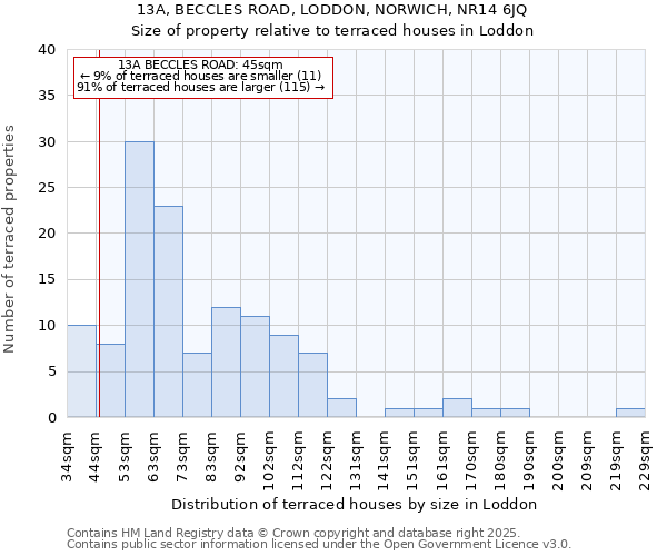 13A, BECCLES ROAD, LODDON, NORWICH, NR14 6JQ: Size of property relative to terraced houses houses in Loddon