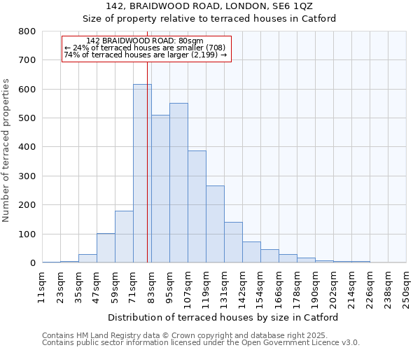 142, BRAIDWOOD ROAD, LONDON, SE6 1QZ: Size of property relative to terraced houses houses in Catford