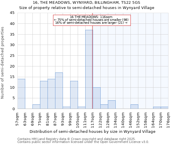 16, THE MEADOWS, WYNYARD, BILLINGHAM, TS22 5GS: Size of property relative to semi-detached houses houses in Wynyard Village