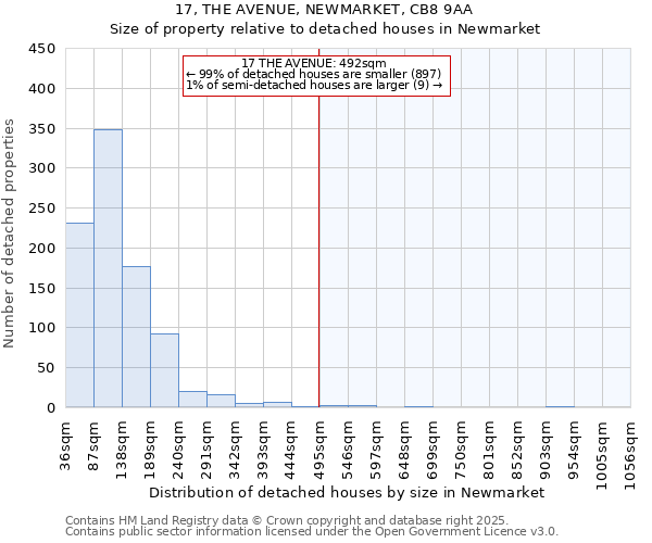 17, THE AVENUE, NEWMARKET, CB8 9AA: Size of property relative to detached houses houses in Newmarket