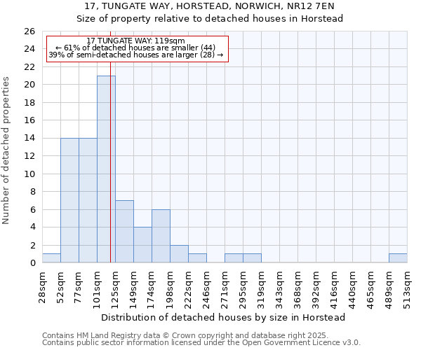 17, TUNGATE WAY, HORSTEAD, NORWICH, NR12 7EN: Size of property relative to detached houses houses in Horstead