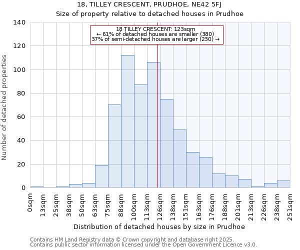 18, TILLEY CRESCENT, PRUDHOE, NE42 5FJ: Size of property relative to detached houses houses in Prudhoe