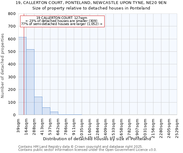 19, CALLERTON COURT, PONTELAND, NEWCASTLE UPON TYNE, NE20 9EN: Size of property relative to detached houses houses in Ponteland