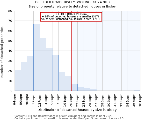 19, ELDER ROAD, BISLEY, WOKING, GU24 9HB: Size of property relative to detached houses houses in Bisley