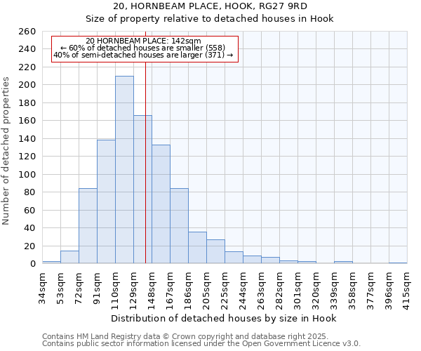 20, HORNBEAM PLACE, HOOK, RG27 9RD: Size of property relative to detached houses houses in Hook