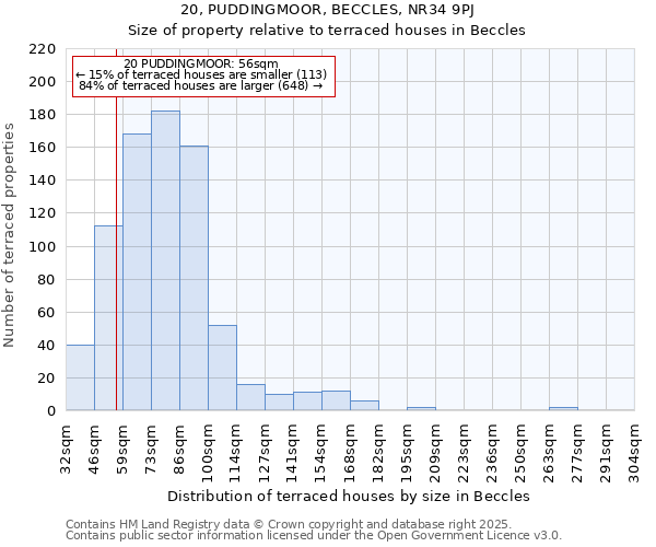 20, PUDDINGMOOR, BECCLES, NR34 9PJ: Size of property relative to terraced houses houses in Beccles