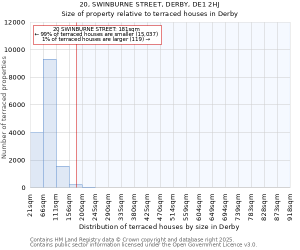 20, SWINBURNE STREET, DERBY, DE1 2HJ: Size of property relative to terraced houses houses in Derby