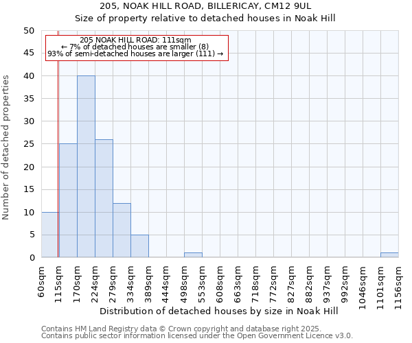 205, NOAK HILL ROAD, BILLERICAY, CM12 9UL: Size of property relative to detached houses houses in Noak Hill