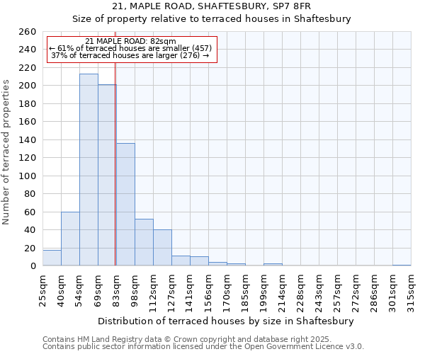 21, MAPLE ROAD, SHAFTESBURY, SP7 8FR: Size of property relative to terraced houses houses in Shaftesbury