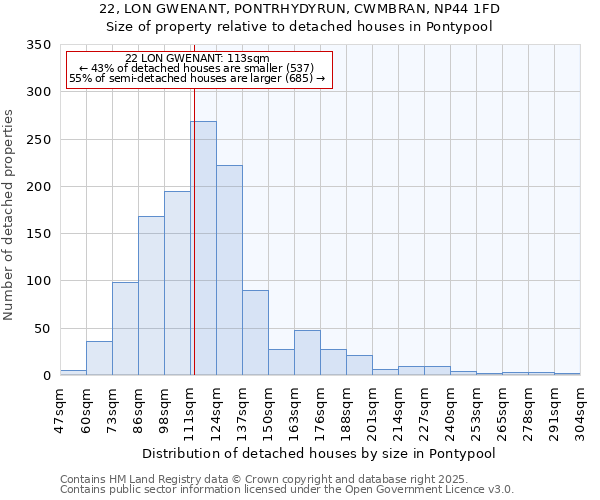 22, LON GWENANT, PONTRHYDYRUN, CWMBRAN, NP44 1FD: Size of property relative to detached houses houses in Pontypool