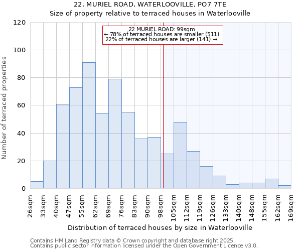 22, MURIEL ROAD, WATERLOOVILLE, PO7 7TE: Size of property relative to terraced houses houses in Waterlooville