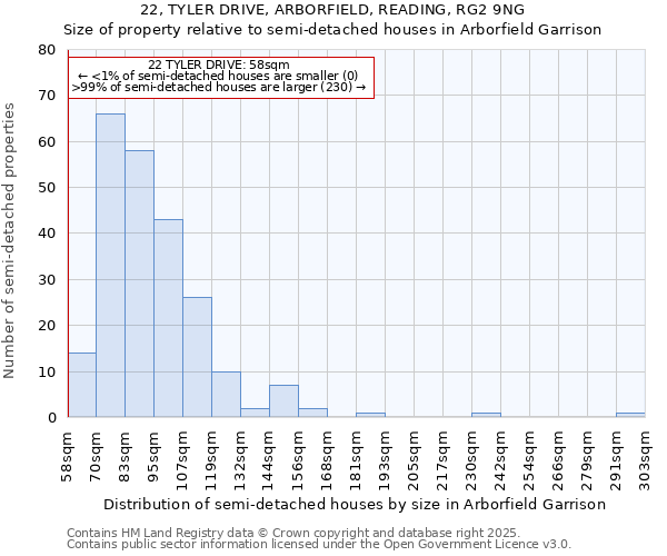22, TYLER DRIVE, ARBORFIELD, READING, RG2 9NG: Size of property relative to semi-detached houses houses in Arborfield Garrison