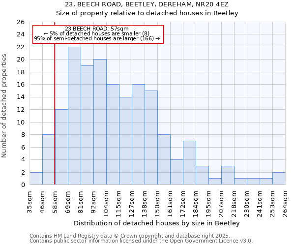 23, BEECH ROAD, BEETLEY, DEREHAM, NR20 4EZ: Size of property relative to detached houses houses in Beetley