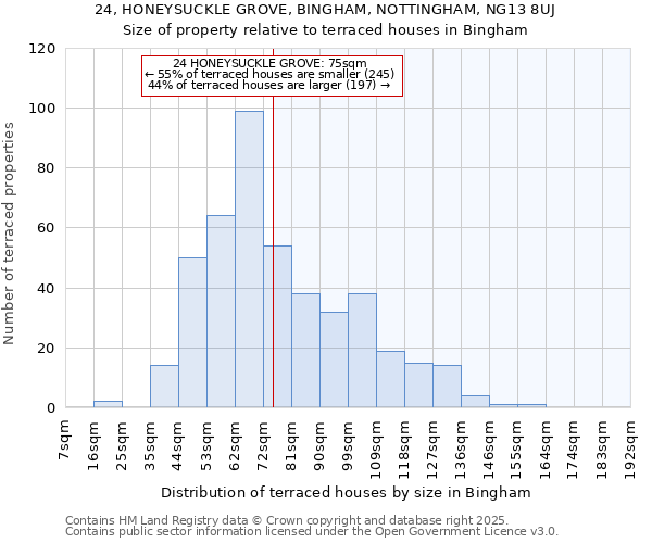 24, HONEYSUCKLE GROVE, BINGHAM, NOTTINGHAM, NG13 8UJ: Size of property relative to terraced houses houses in Bingham