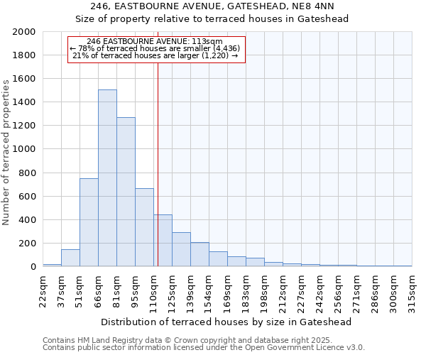 246, EASTBOURNE AVENUE, GATESHEAD, NE8 4NN: Size of property relative to terraced houses houses in Gateshead