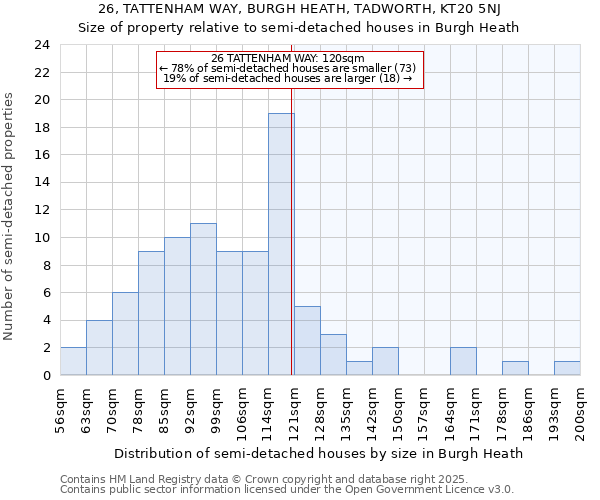 26, TATTENHAM WAY, BURGH HEATH, TADWORTH, KT20 5NJ: Size of property relative to semi-detached houses houses in Burgh Heath