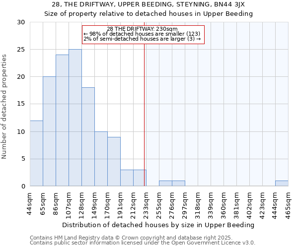 28, THE DRIFTWAY, UPPER BEEDING, STEYNING, BN44 3JX: Size of property relative to detached houses houses in Upper Beeding