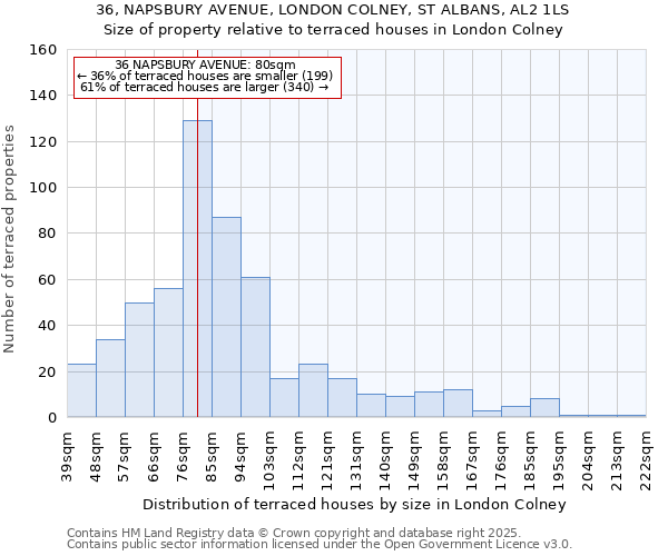 36, NAPSBURY AVENUE, LONDON COLNEY, ST ALBANS, AL2 1LS: Size of property relative to terraced houses houses in London Colney