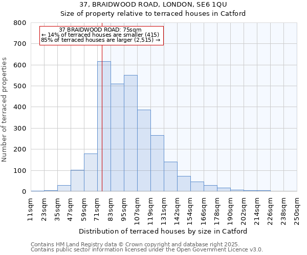 37, BRAIDWOOD ROAD, LONDON, SE6 1QU: Size of property relative to terraced houses houses in Catford