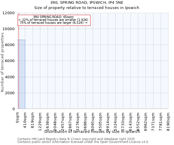 390, SPRING ROAD, IPSWICH, IP4 5NE: Size of property relative to terraced houses houses in Ipswich