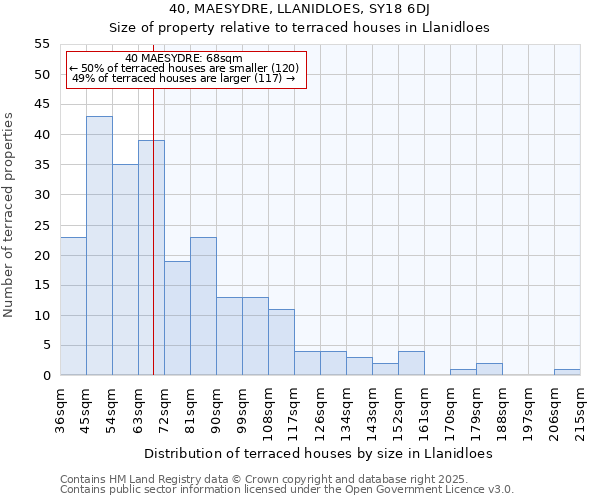 40, MAESYDRE, LLANIDLOES, SY18 6DJ: Size of property relative to terraced houses houses in Llanidloes