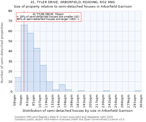 41, TYLER DRIVE, ARBORFIELD, READING, RG2 9NG: Size of property relative to semi-detached houses houses in Arborfield Garrison