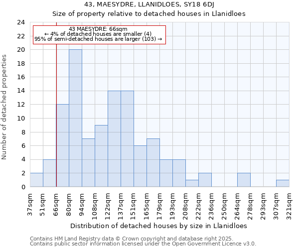 43, MAESYDRE, LLANIDLOES, SY18 6DJ: Size of property relative to detached houses houses in Llanidloes
