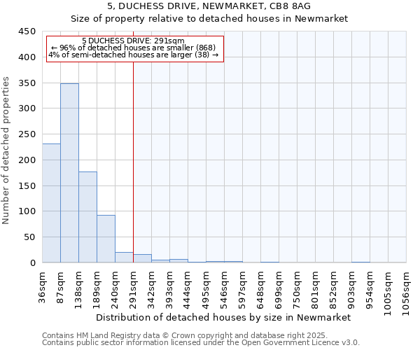 5, DUCHESS DRIVE, NEWMARKET, CB8 8AG: Size of property relative to detached houses houses in Newmarket