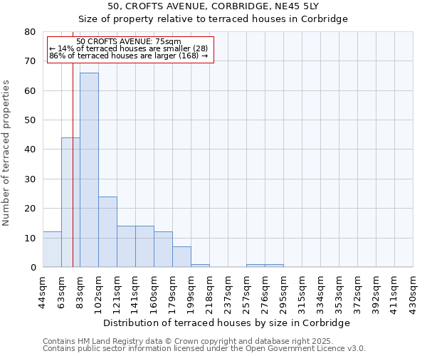 50, CROFTS AVENUE, CORBRIDGE, NE45 5LY: Size of property relative to terraced houses houses in Corbridge