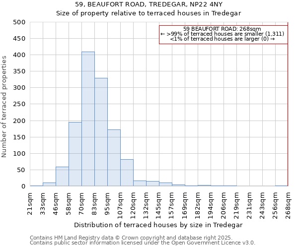 59, BEAUFORT ROAD, TREDEGAR, NP22 4NY: Size of property relative to terraced houses houses in Tredegar