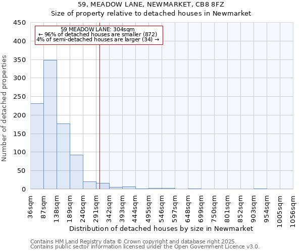 59, MEADOW LANE, NEWMARKET, CB8 8FZ: Size of property relative to detached houses houses in Newmarket