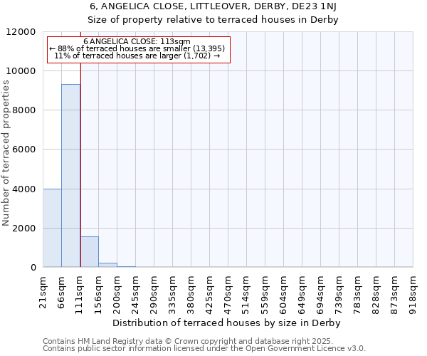6, ANGELICA CLOSE, LITTLEOVER, DERBY, DE23 1NJ: Size of property relative to terraced houses houses in Derby