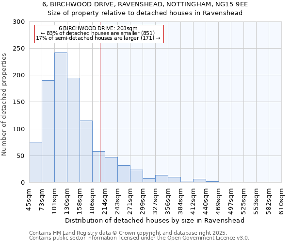 6, BIRCHWOOD DRIVE, RAVENSHEAD, NOTTINGHAM, NG15 9EE: Size of property relative to detached houses houses in Ravenshead