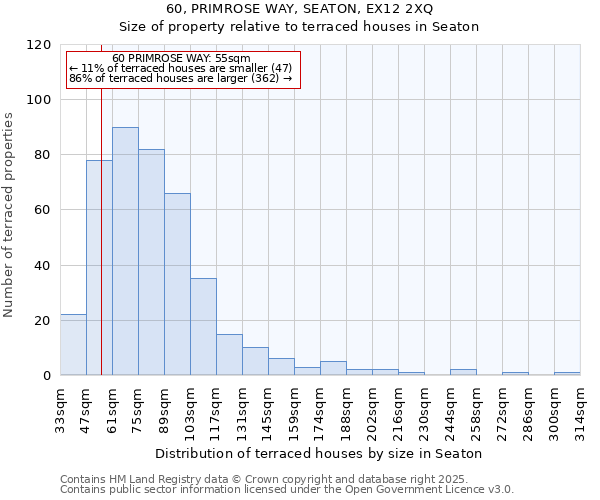60, PRIMROSE WAY, SEATON, EX12 2XQ: Size of property relative to terraced houses houses in Seaton