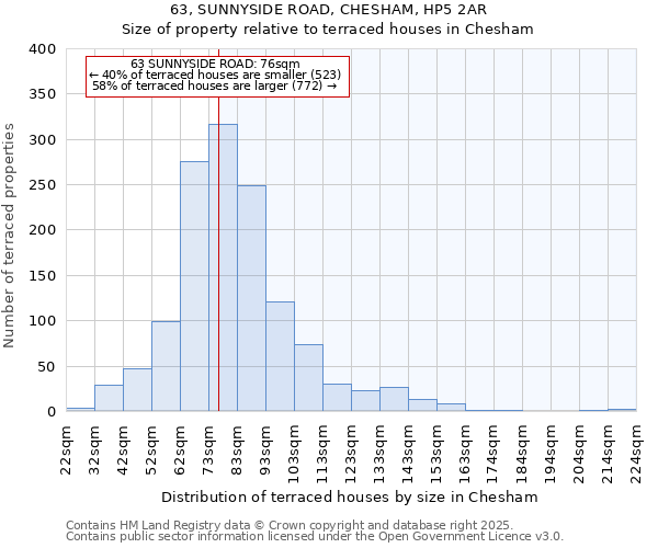 63, SUNNYSIDE ROAD, CHESHAM, HP5 2AR: Size of property relative to terraced houses houses in Chesham