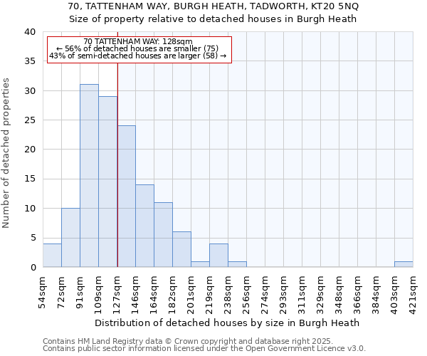 70, TATTENHAM WAY, BURGH HEATH, TADWORTH, KT20 5NQ: Size of property relative to detached houses houses in Burgh Heath