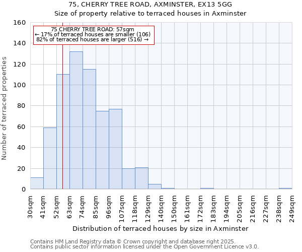 75, CHERRY TREE ROAD, AXMINSTER, EX13 5GG: Size of property relative to terraced houses houses in Axminster