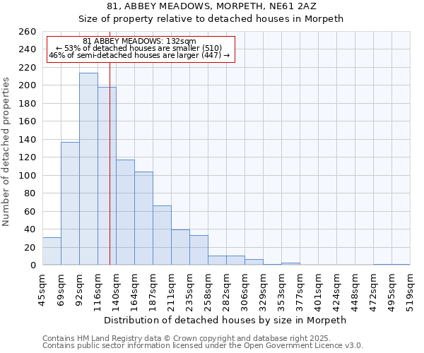 81, ABBEY MEADOWS, MORPETH, NE61 2AZ: Size of property relative to detached houses houses in Morpeth