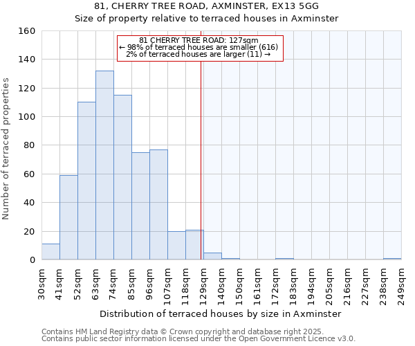 81, CHERRY TREE ROAD, AXMINSTER, EX13 5GG: Size of property relative to terraced houses houses in Axminster