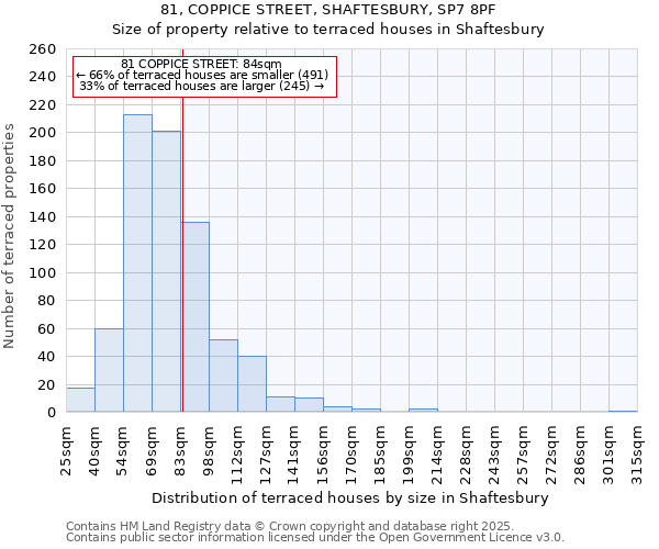 81, COPPICE STREET, SHAFTESBURY, SP7 8PF: Size of property relative to terraced houses houses in Shaftesbury